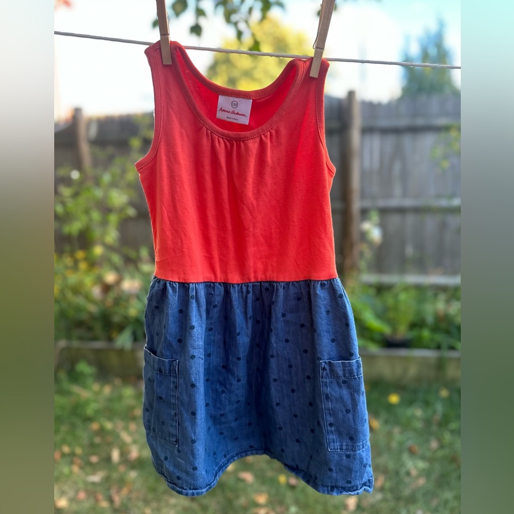 Hanna Andersson Polka Dot Dress EUC Sz 5 Coral and Blue 5T